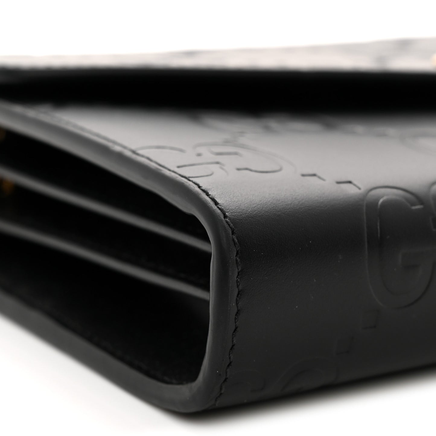 Calfskin GG Debossed Chain Wallet Black