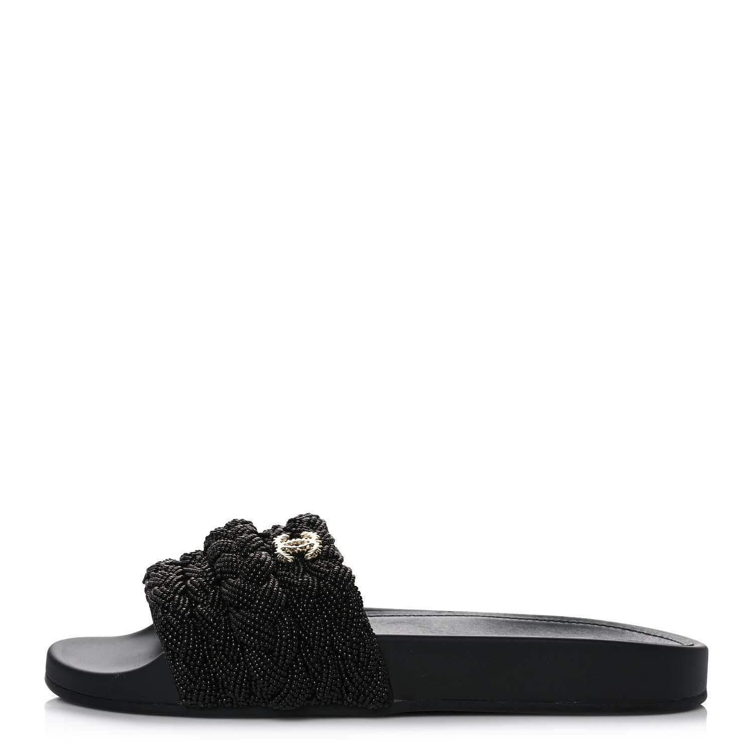 Chanel Lambskin Pearl Beaded Woven Slides 38 Black 1 of 9