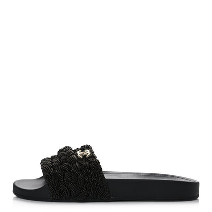Chanel Lambskin Pearl Beaded Woven Slides 38 Black 1 of 9