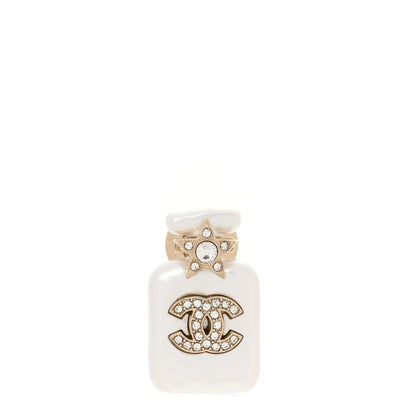 Chanel Pearl Resin Crystal CC Perfume Bottle Brooch Gold Pearly White 1 of 4
