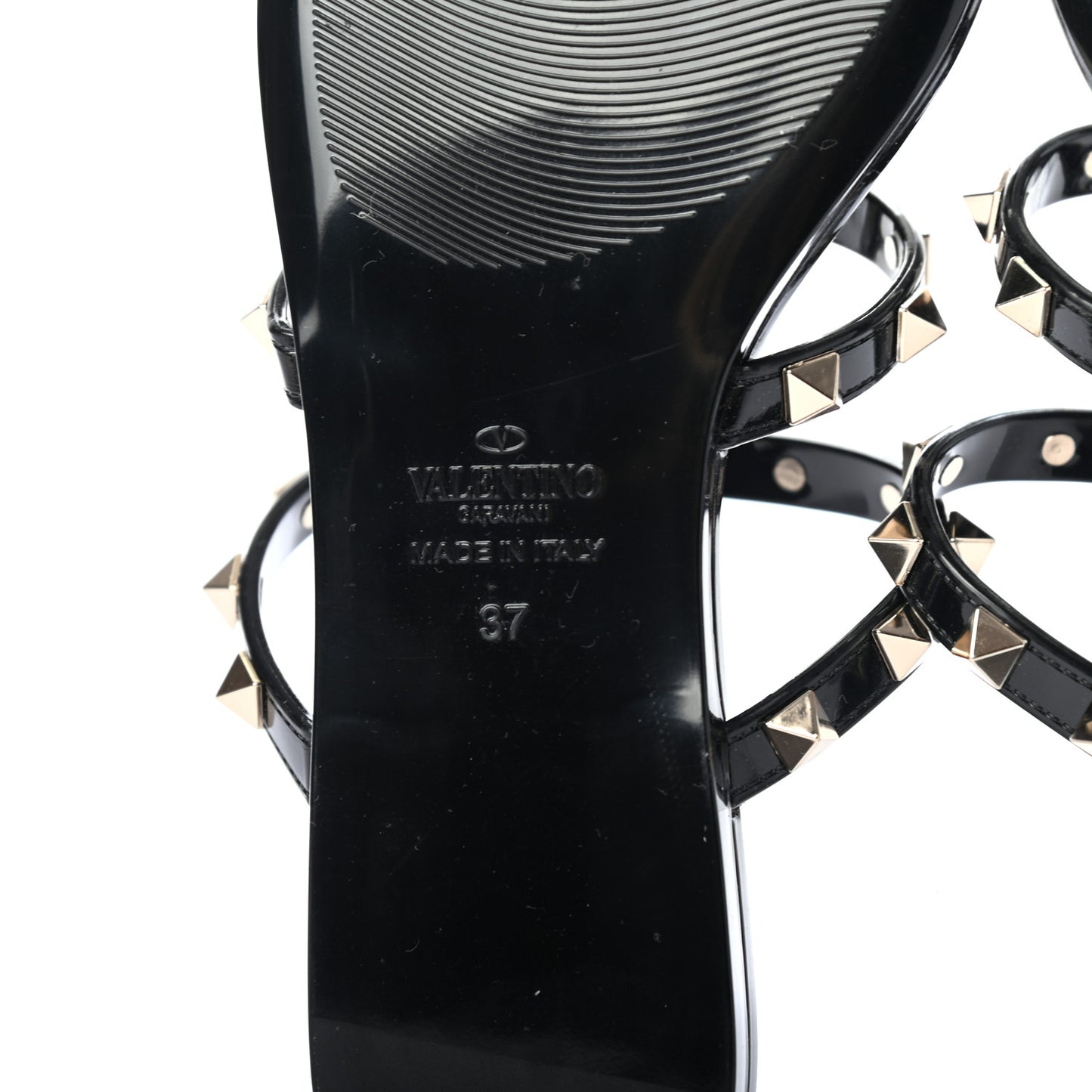 PVC Jelly Rockstud Caged Flat Thong Sandals 37 Black