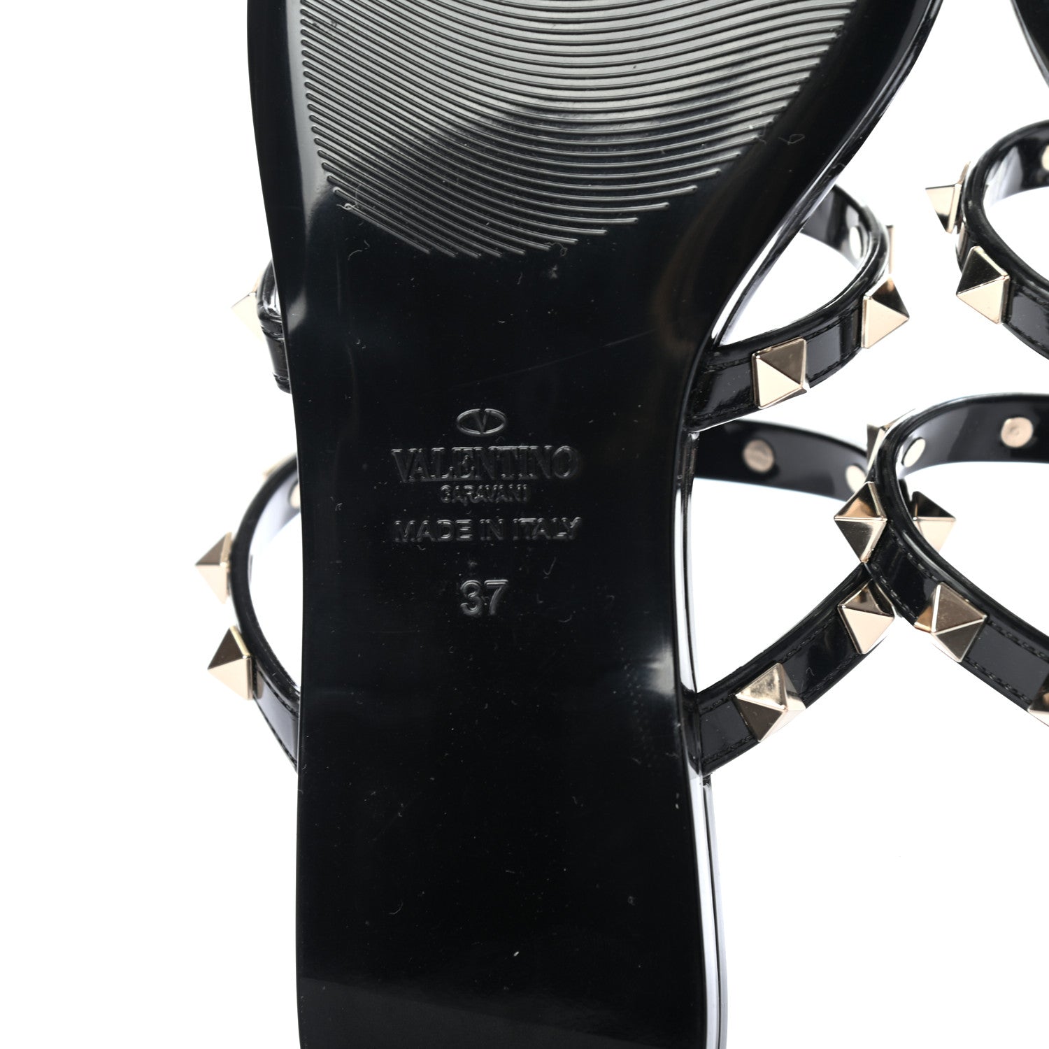 Valentino Garavani PVC Jelly Rockstud Caged Flat Thong Sandals 37 Black 6 of 7