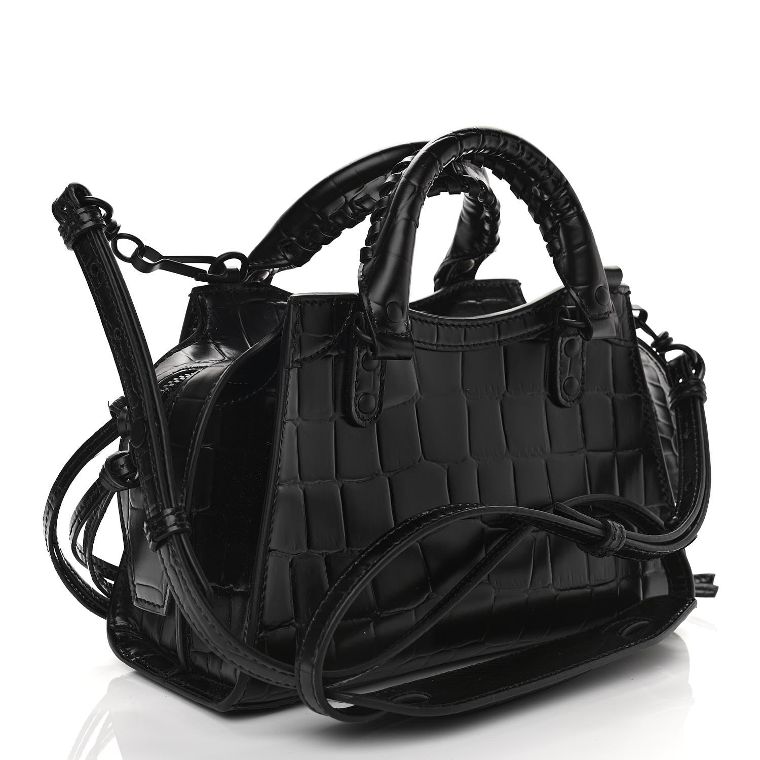 Balenciaga Semi Shiny Calfskin Crocodile Embossed Neo Classic Black Hardware Mini City Black 3 of 9