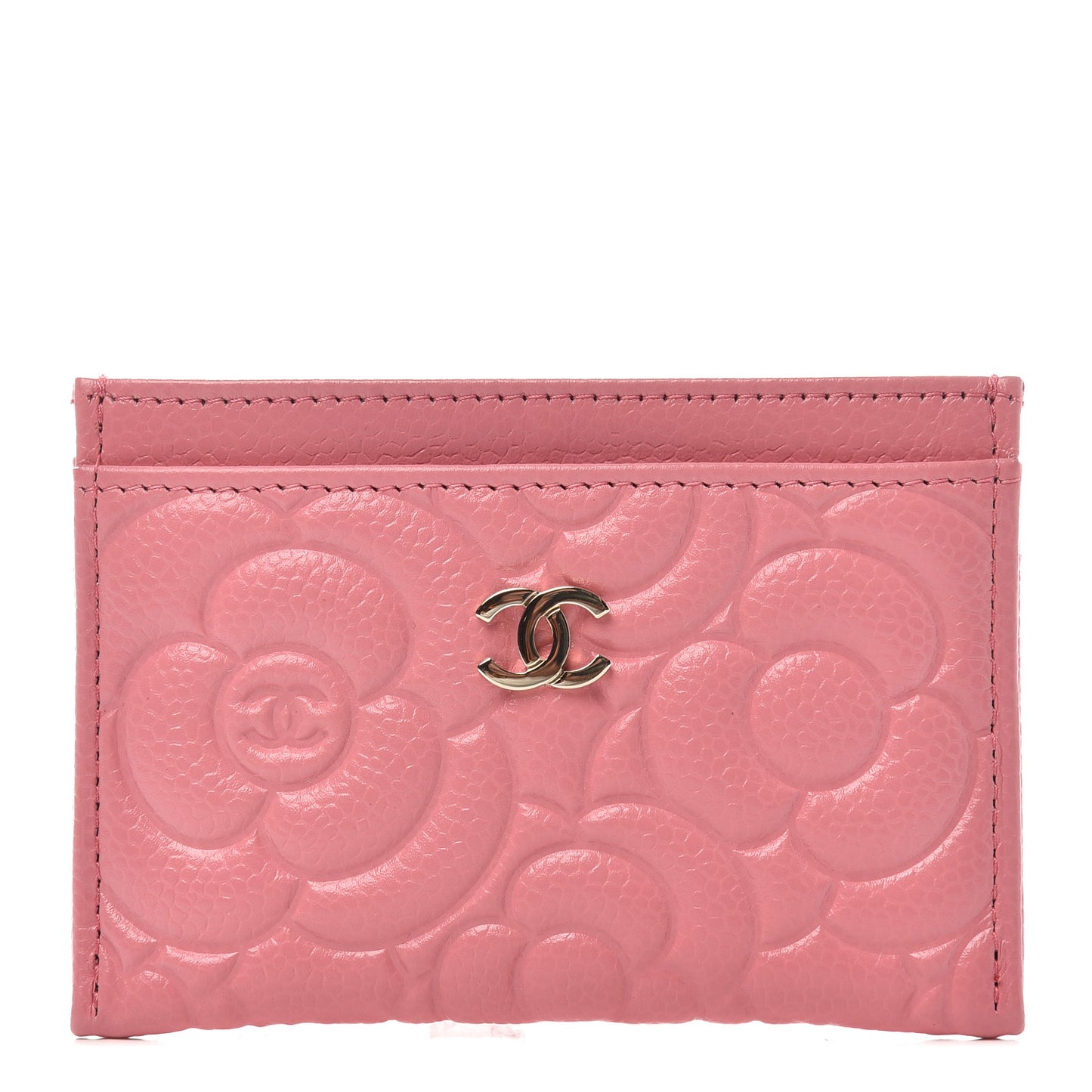 Caviar Camellia Embossed Card Holder Pink
