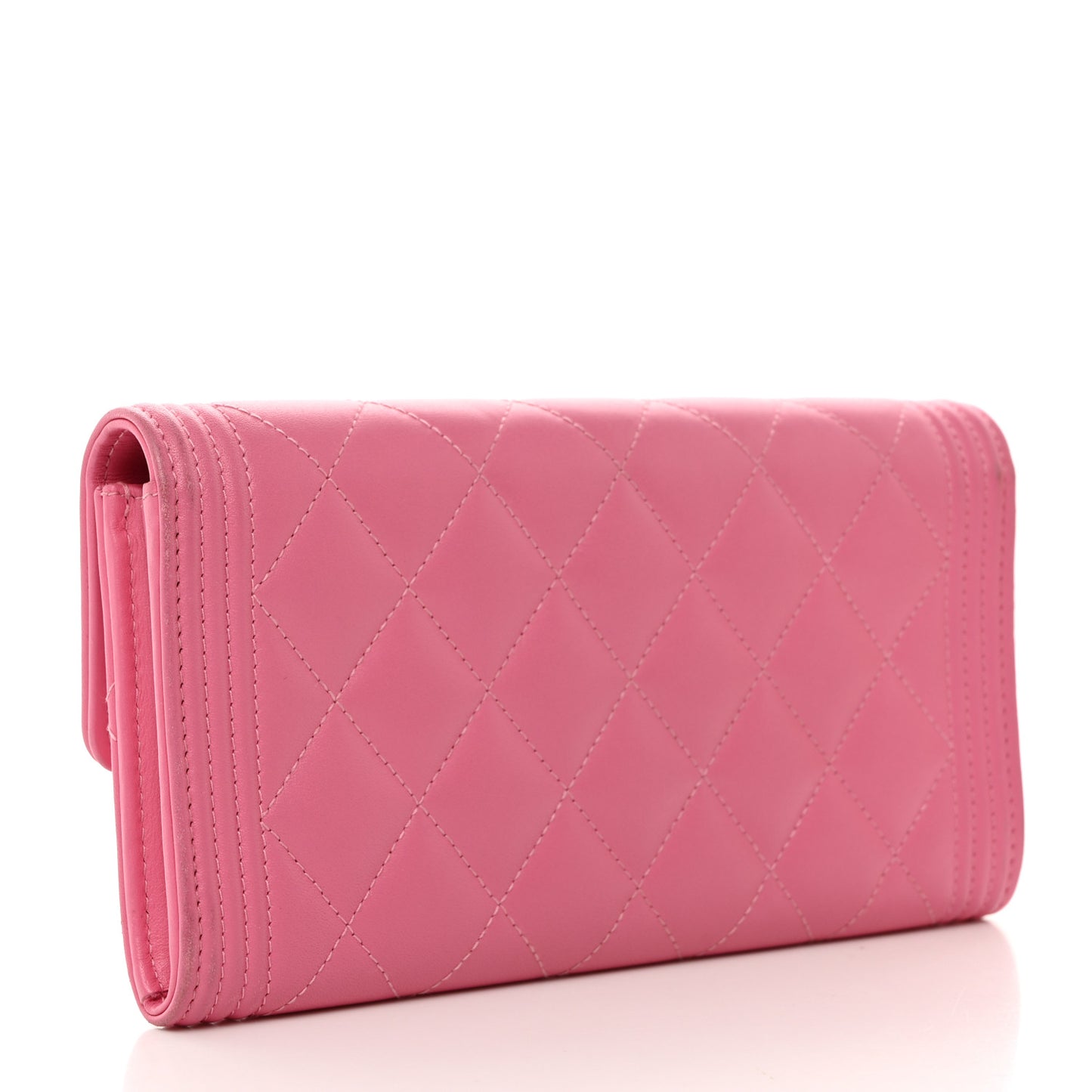 Lambskin Quilted Large Boy Gusset Flap Wallet Pink