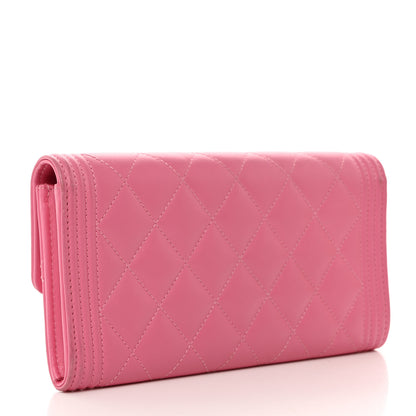 Chanel Lambskin Quilted Large Boy Gusset Flap Wallet Pink 3 of 12