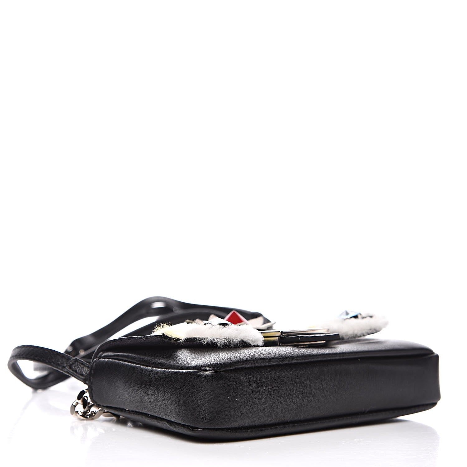 Fendi Shiny Nappa Rabbit Fur Crystal Flowerland Micro Buggie Baguette Black Mojito Multicolor 4 of 11