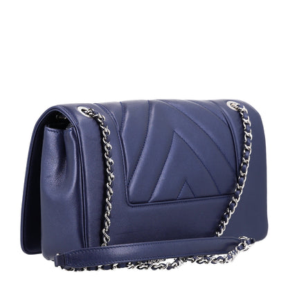 Chanel Metallic Sheepskin Chevron Quilted Medium Vintage Mademoiselle Flap Navy 3 of 10