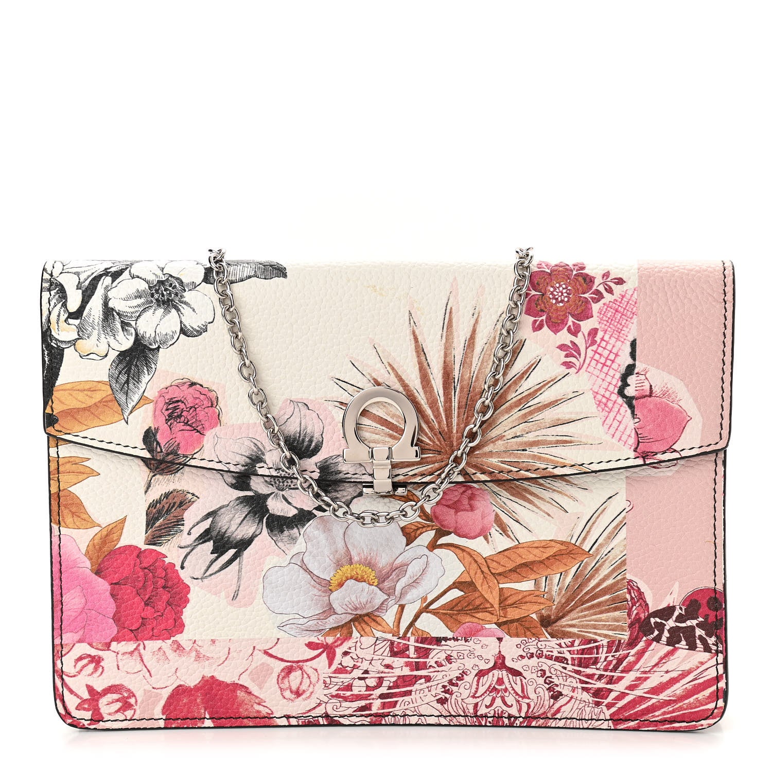 Salvatore Ferragamo Calfskin Floral Print Clutch White Multicolor 1 of 9