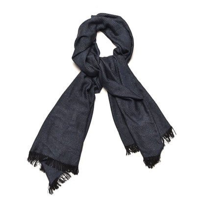 Chanel Cashmere Silk CC Fringe Scarf Blue Black 1 of 6