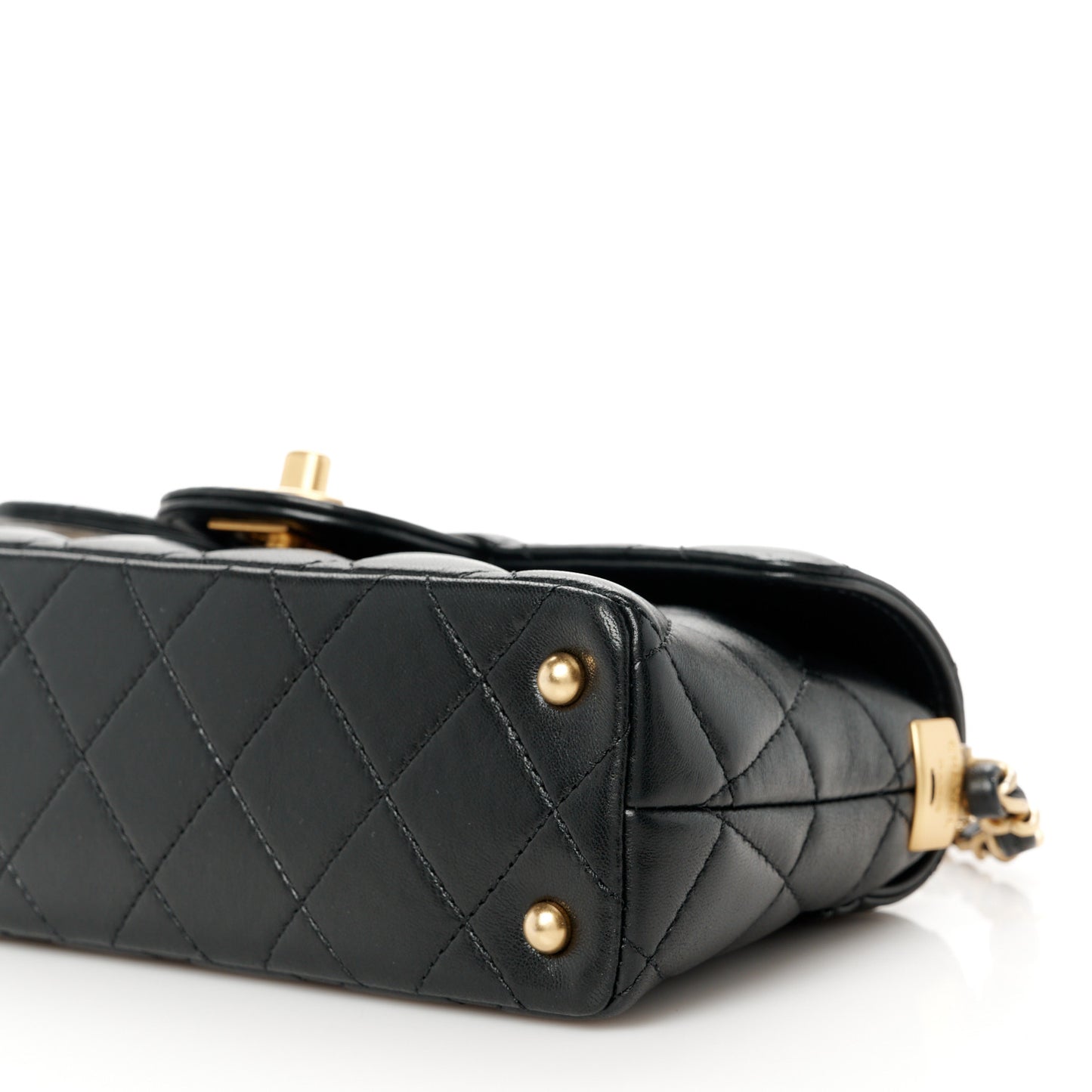 Lambskin Quilted Mini Flap Top Handle Bag Black