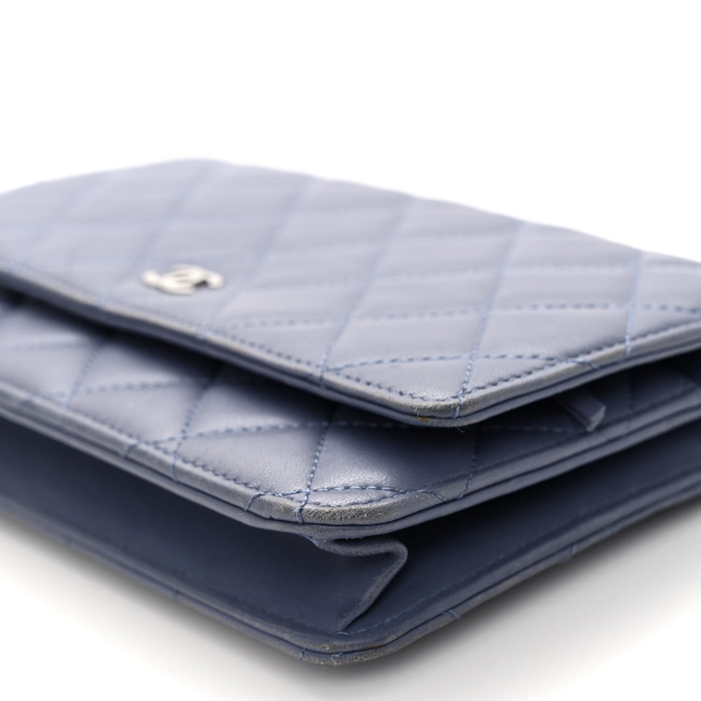 Lambskin Quilted Wallet On Chain WOC Blue