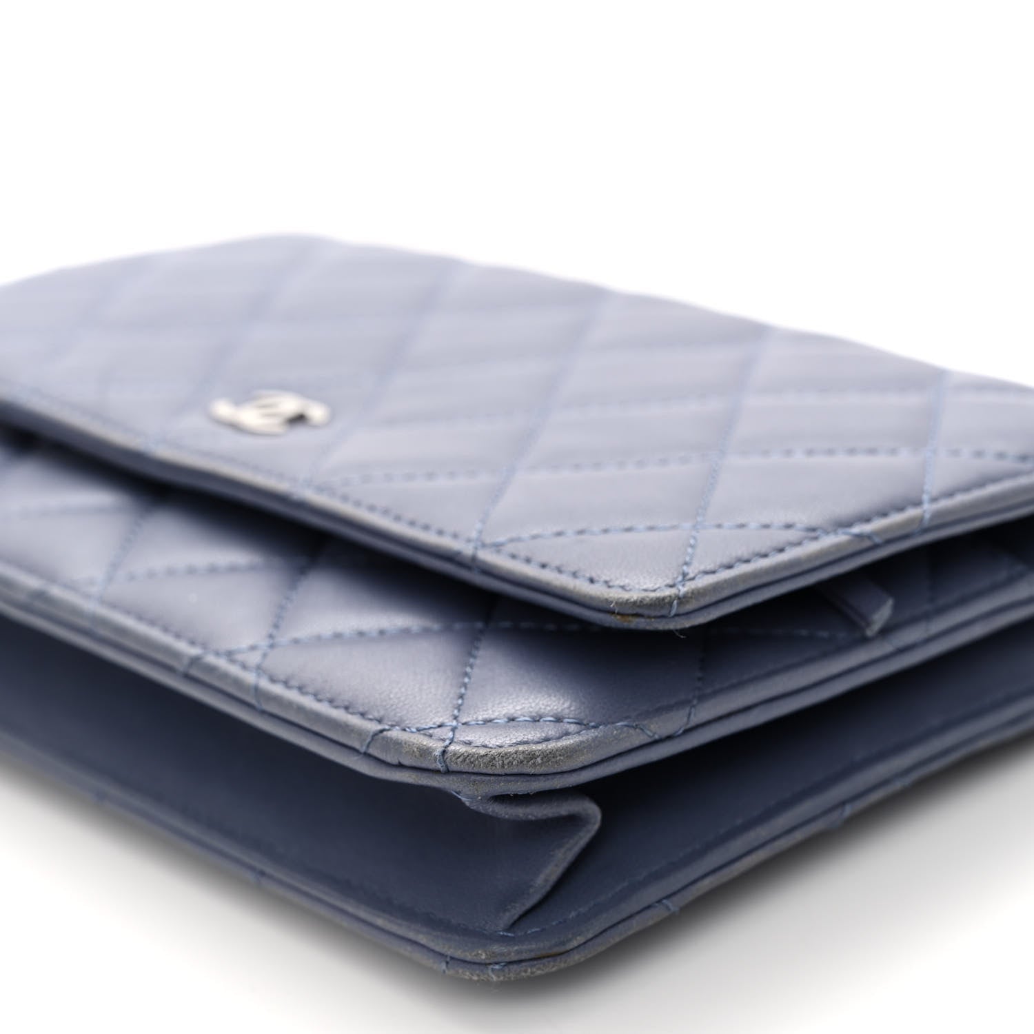Chanel Lambskin Quilted Wallet On Chain WOC Blue 11 of 13