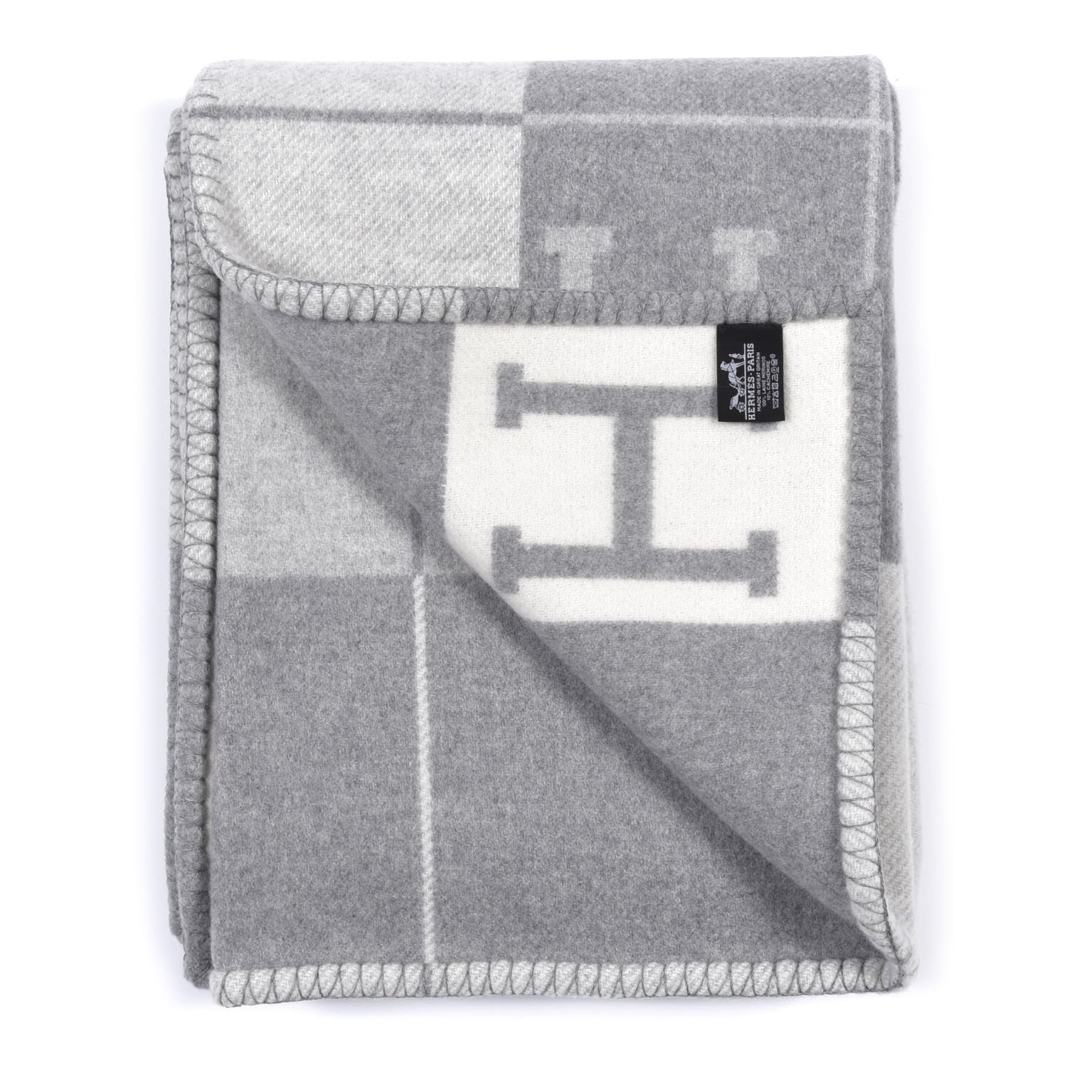 Hermes Wool Cashmere Avalon III Blanket Ecru Gris Clair 2 of 3