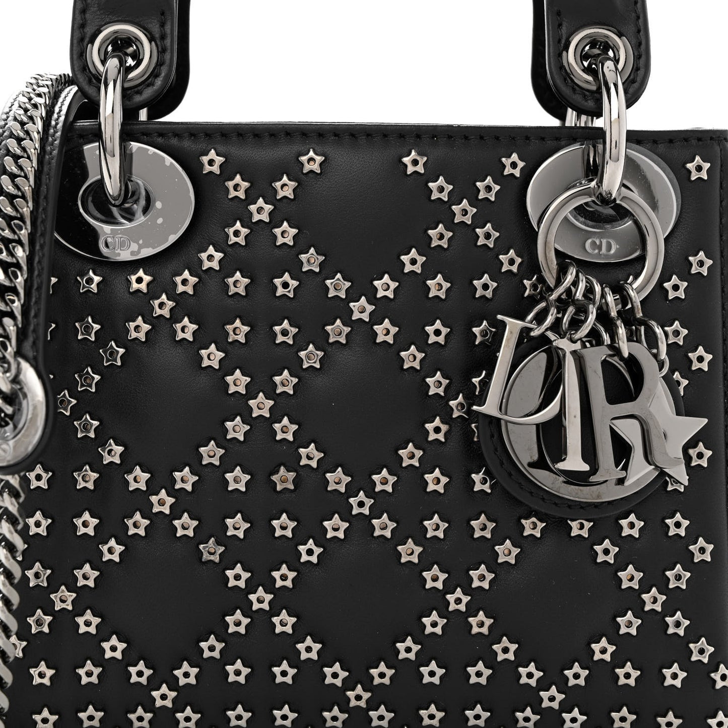 Lambskin Cannage Lucky Star Studded Mini Lady Dior Black Black