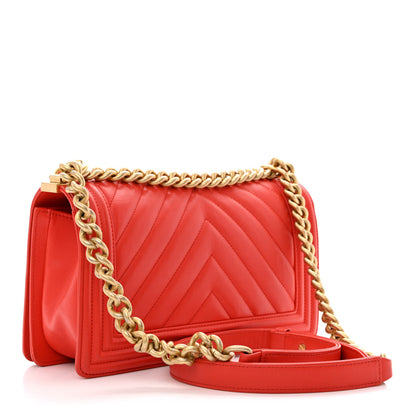 Chanel Calfskin Chevron Quilted Medium Boy Flap Red 3 of 12