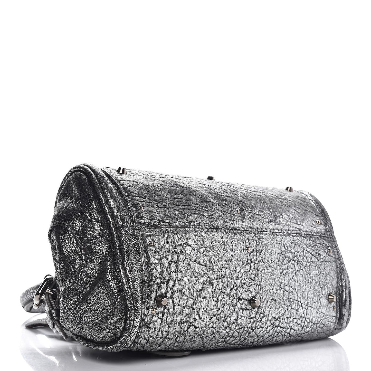 Metallic Pebbled Lambskin Small Paddington Satchel Silver