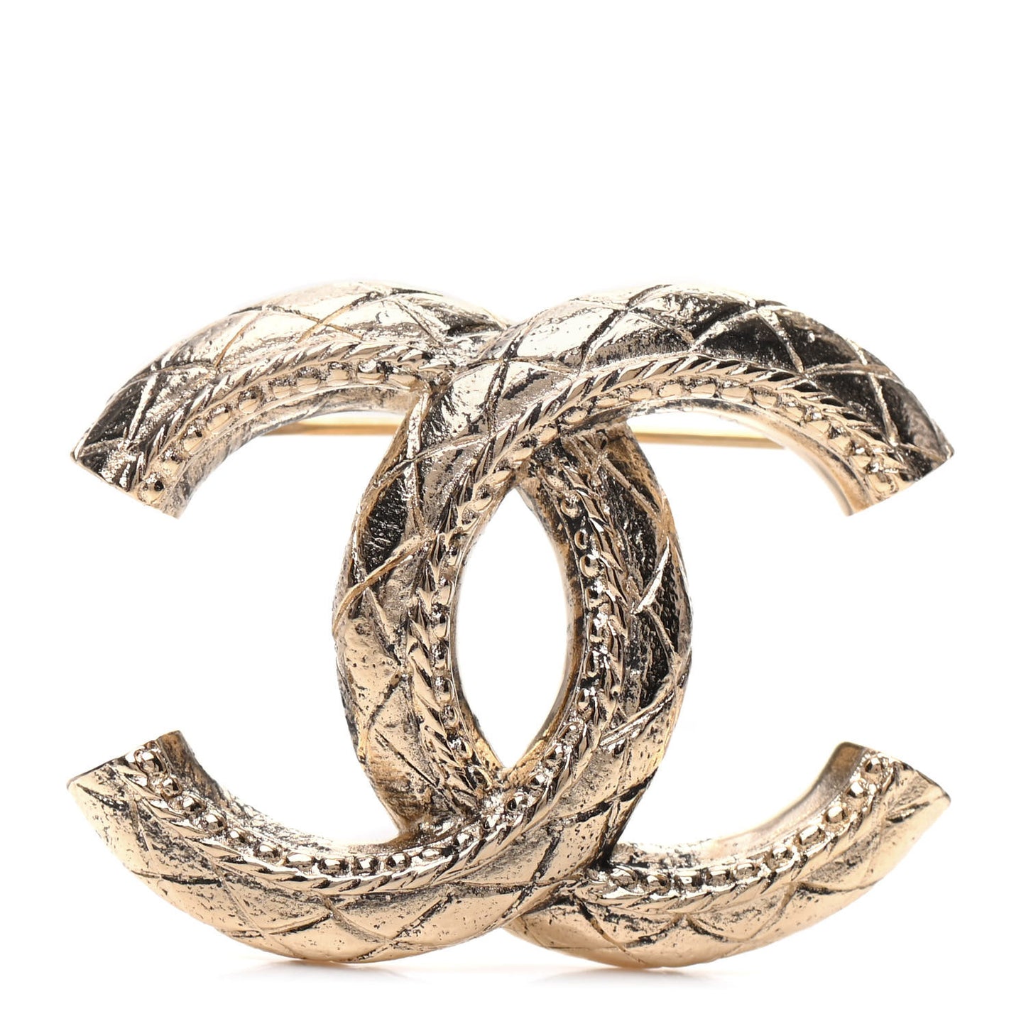 Metal CC Quilted Brooch Light Gold
