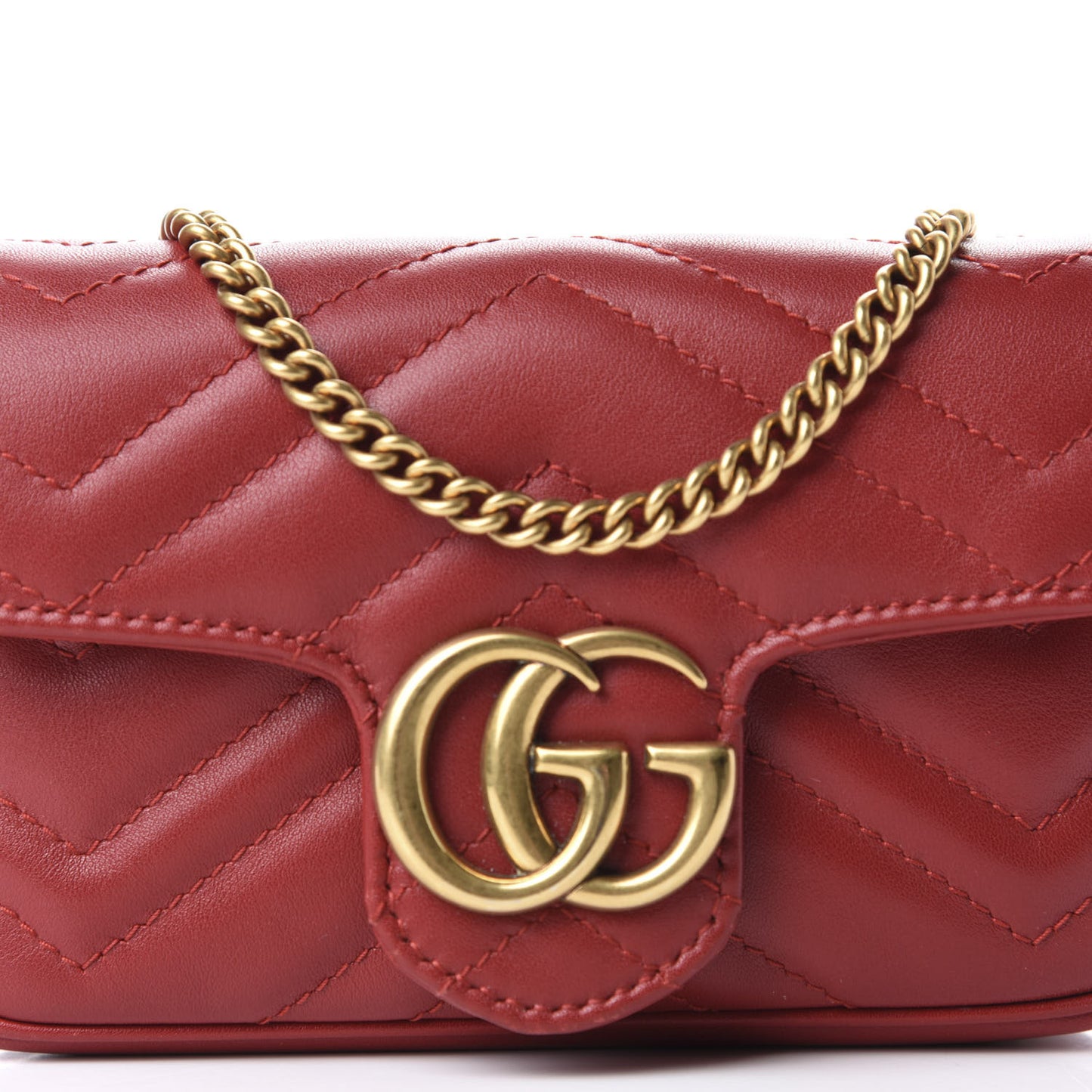Calfskin Matelasse Super Mini GG Marmont Shoulder Bag Hibiscus Red