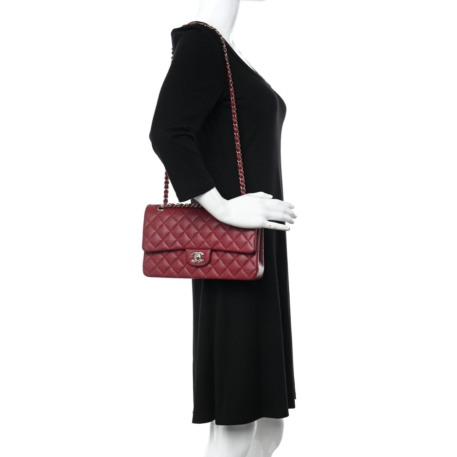 Chanel Caviar Quilted Medium Double Flap Dark Red 2 of 11