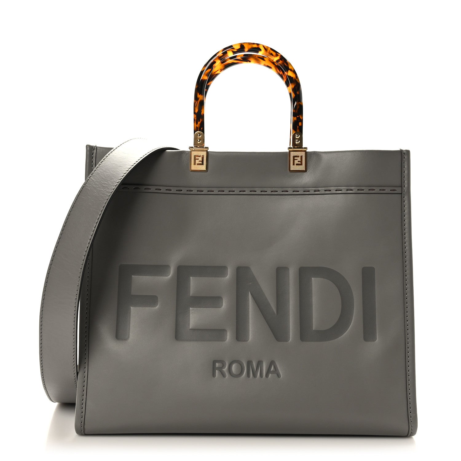 Fendi Vitello King Plexiglass Logo Embossed Medium Fendi Sunshine Shopper Tote Moon 1 of 8