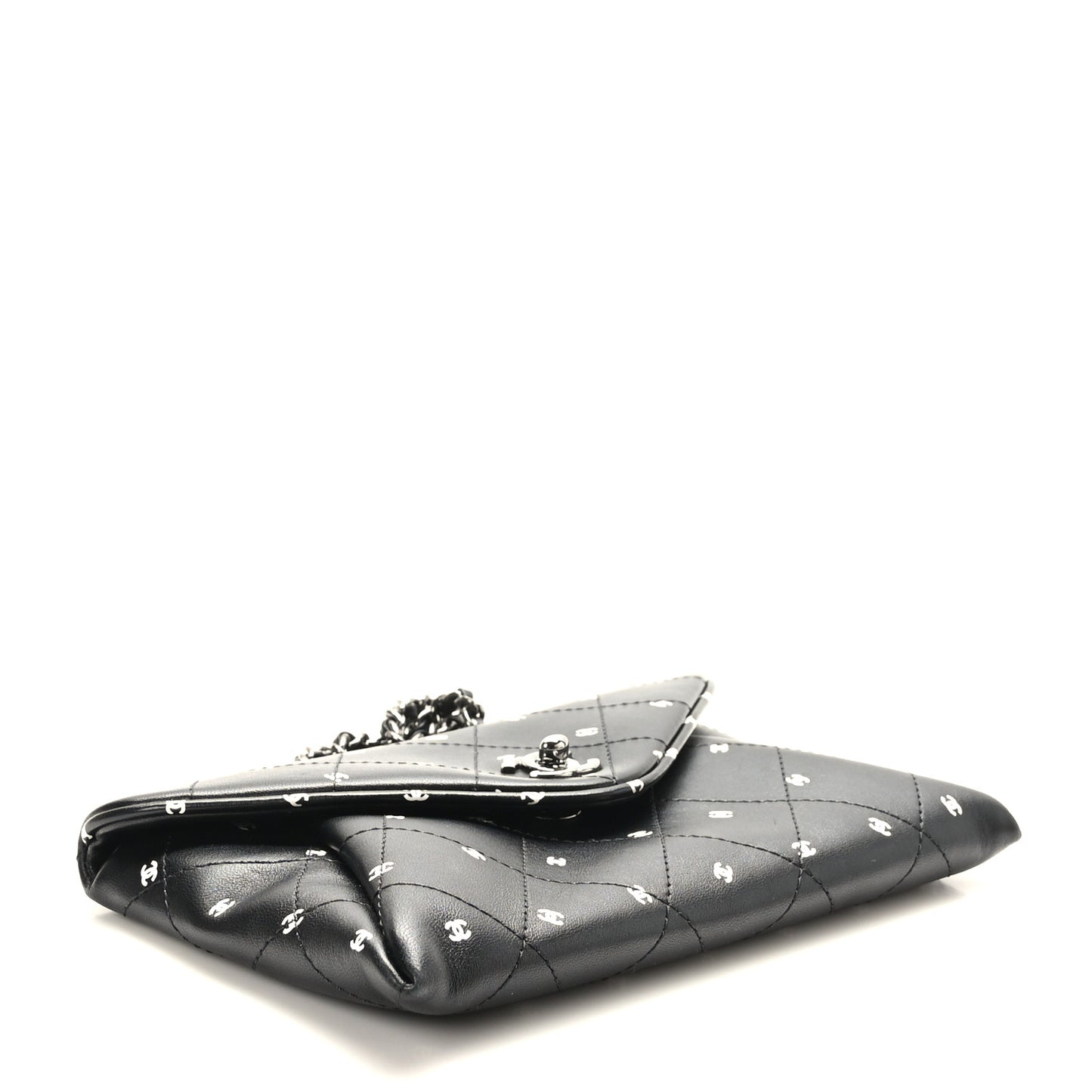 Printed Lambskin Logo CC Envelope Clutch With Chain Black White