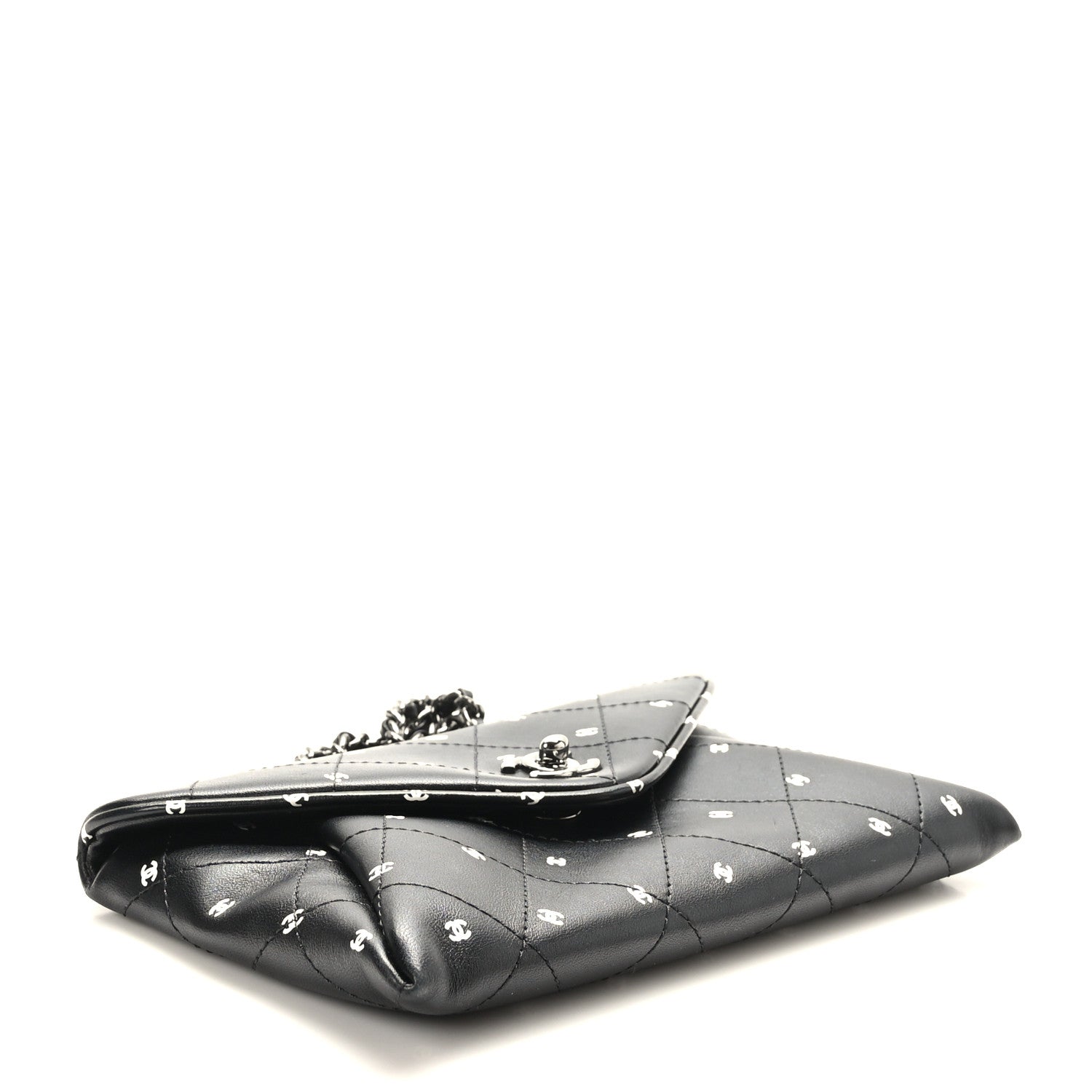 Chanel Printed Lambskin Logo CC Envelope Clutch With Chain Black White 4 of 9