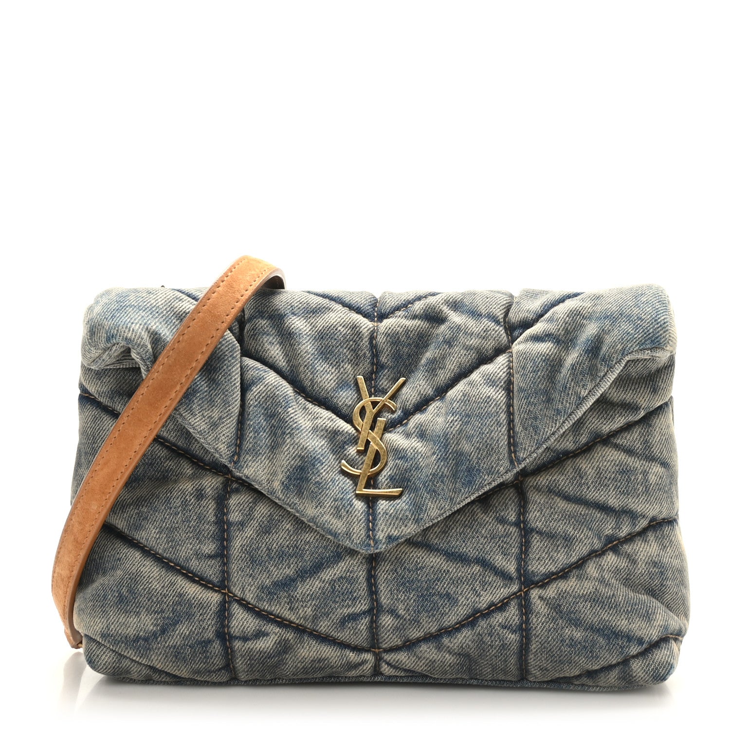 Saint Laurent Denim Quilted Toy Loulou Puffer Monogram Chain Satchel Blue Cinnamon 1 of 10