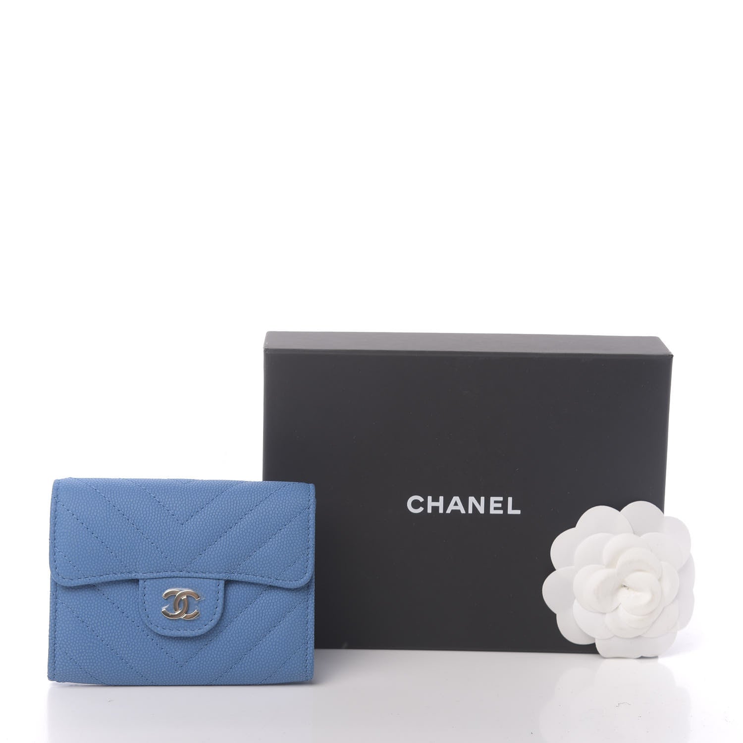 Chanel Caviar Flat Chevron Quilted Flap Card Holder Blue 9 of 9