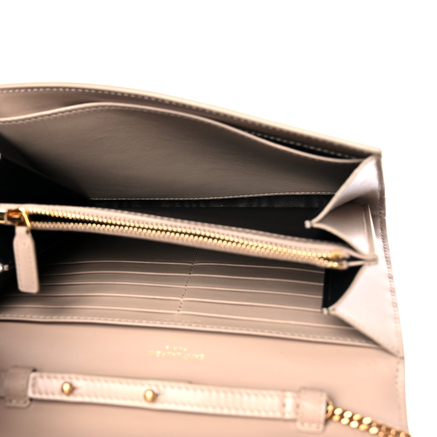Glossy Calfskin Monogram Chain Wallet Dark Beige
