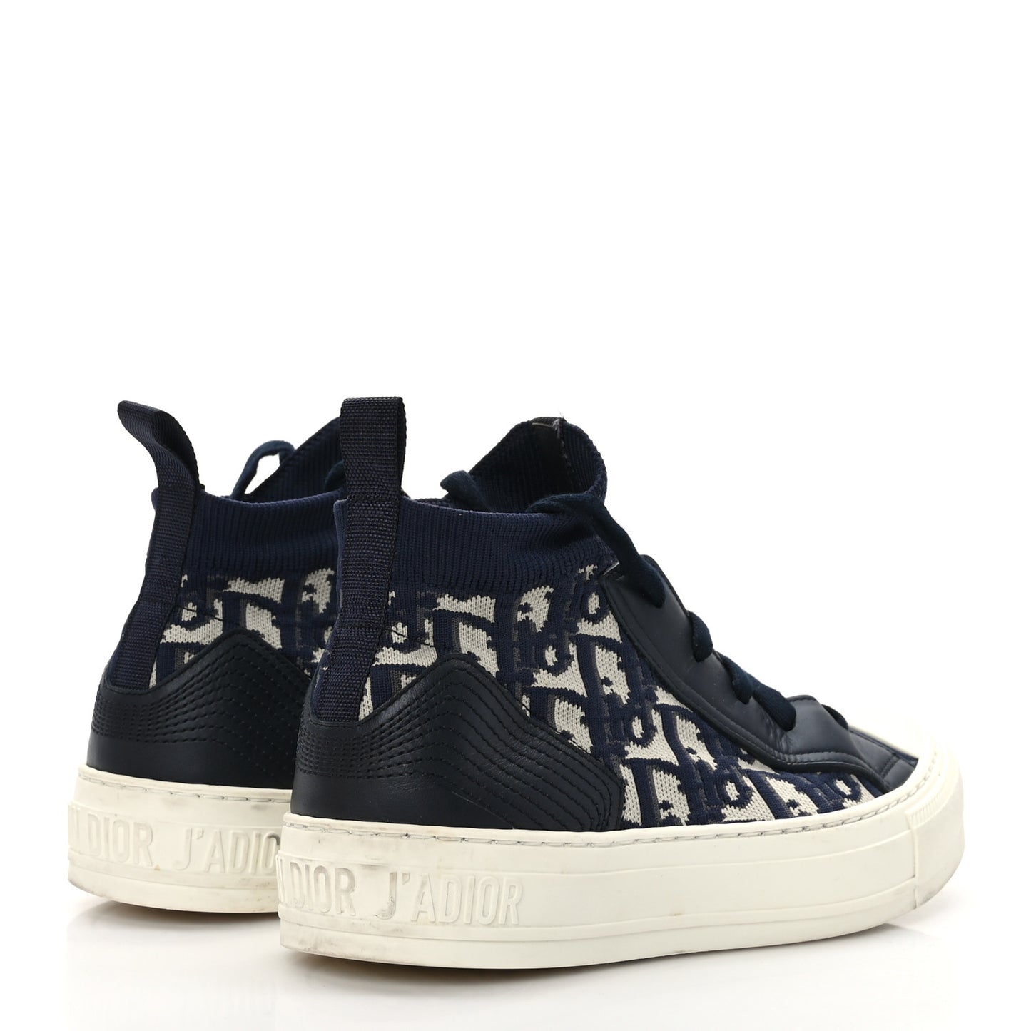 Technical Knit Calfskin Oblique Womens Walk'n Dior Mid Top Sneakers 36 Deep Blue