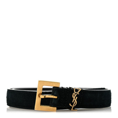 Saint Laurent Suede Monogram Cassandre Extra Thin Square Buckle Belt 80 32 Black 1 of 8