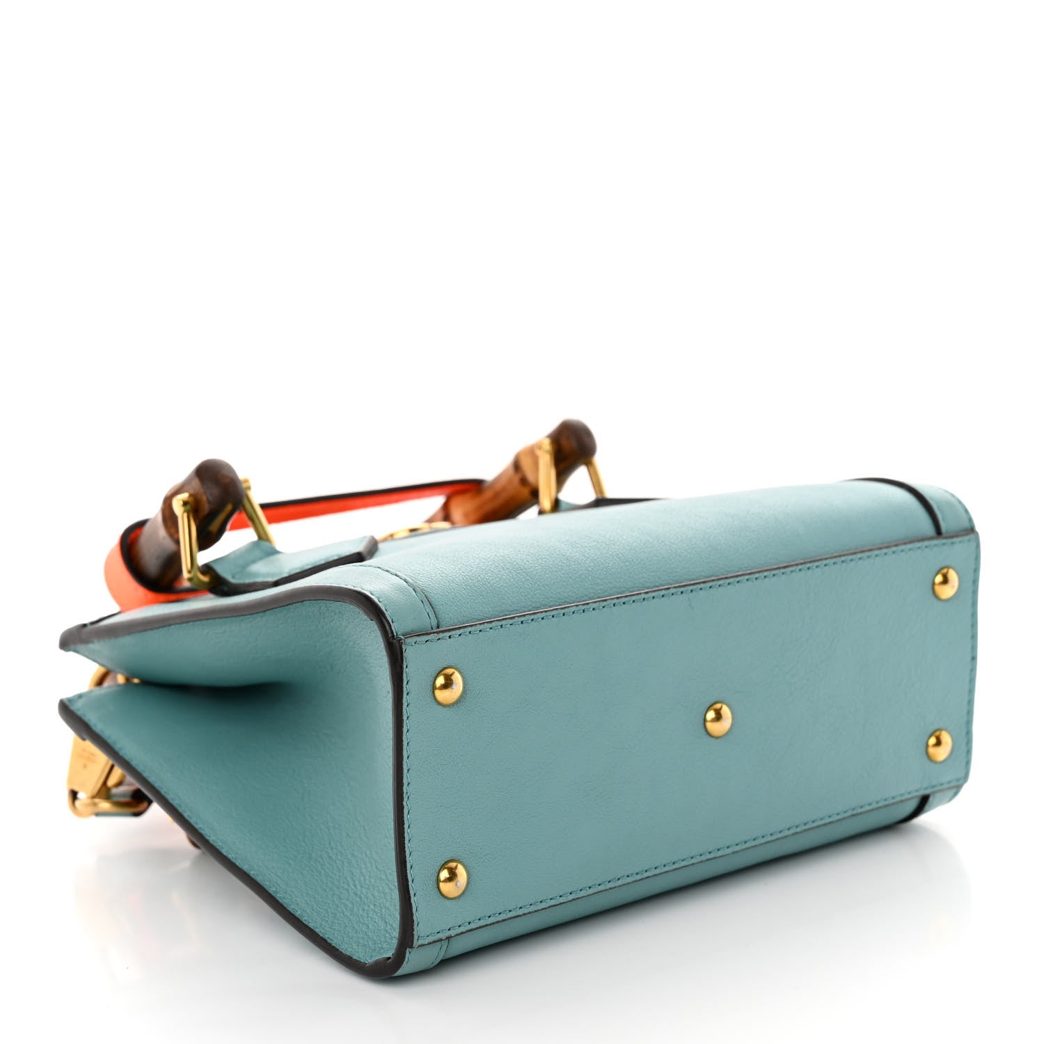 Gucci Wonka Grain Calfskin Mini Diana Tote Bag Dusty Azure Orange Fluo 4 of 10