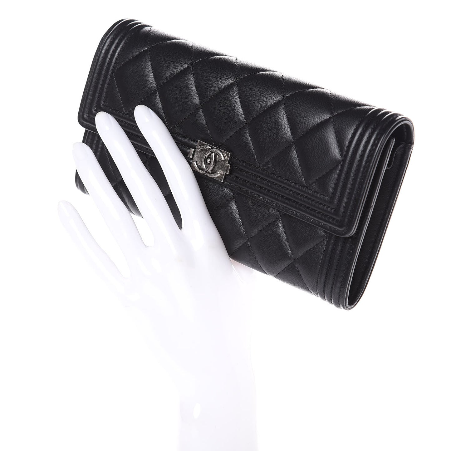 Lambskin Quilted Boy Flap Wallet Black