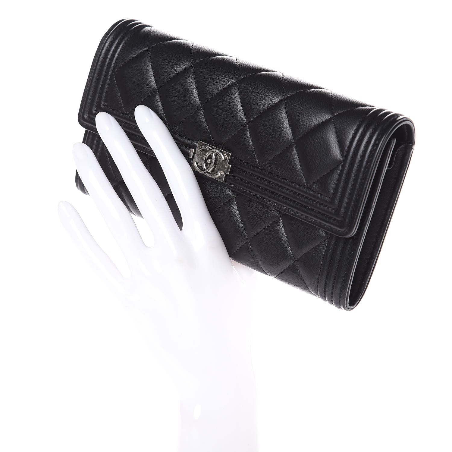 Chanel Lambskin Quilted Boy Flap Wallet Black 2 of 11