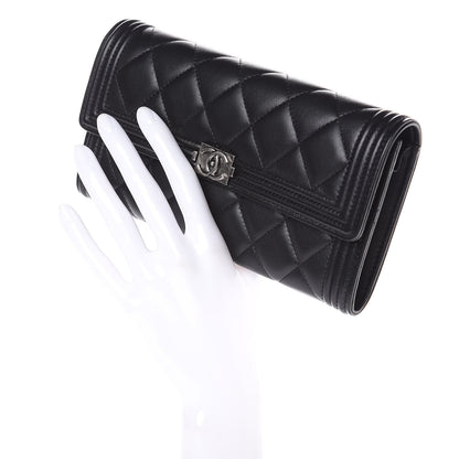 Chanel Lambskin Quilted Boy Flap Wallet Black 2 of 11