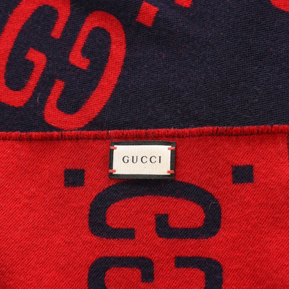 Gucci Wool Silk Monogram Jumbo GG Freedom Scarf Midnight Blue Red 3 of 3