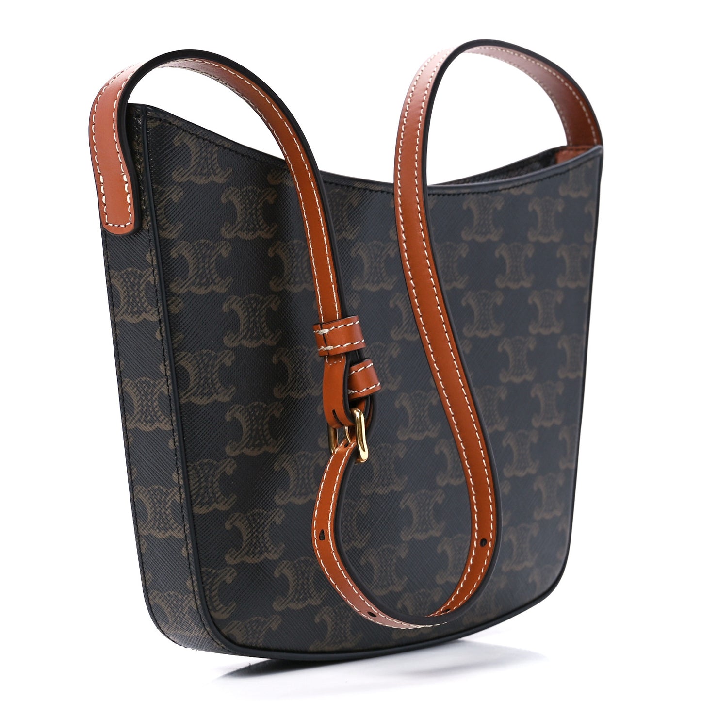 Triomphe Canvas Calfskin Medium Croque Bag Tan