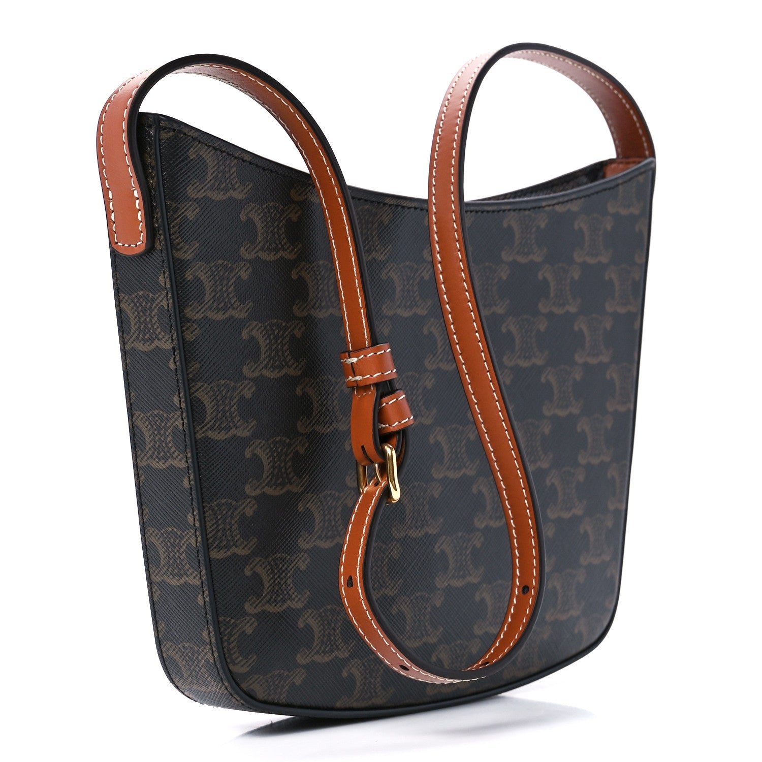 Celine Triomphe Canvas Calfskin Medium Croque Bag Tan 3 of 12