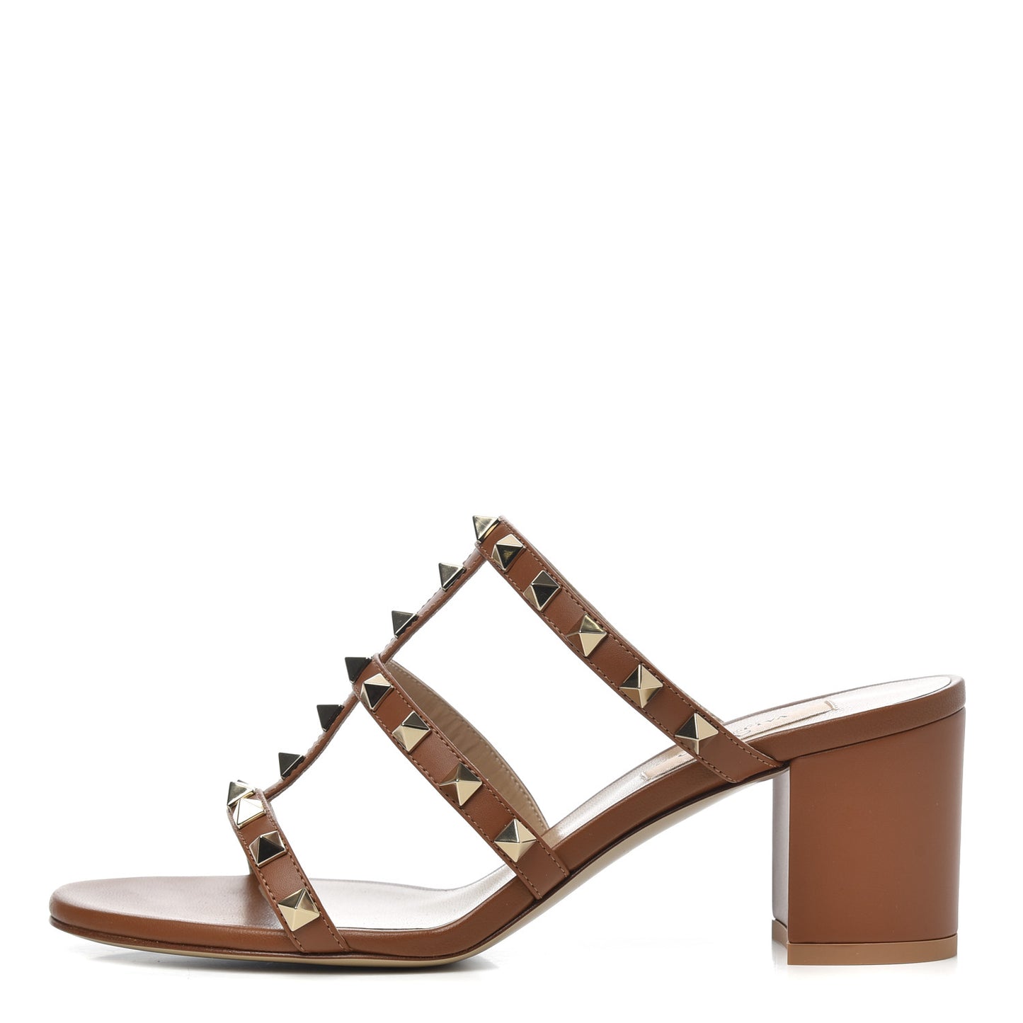 Calfskin Nappa Rockstud 60mm Caged Slide Sandals 36.5 Tobacco