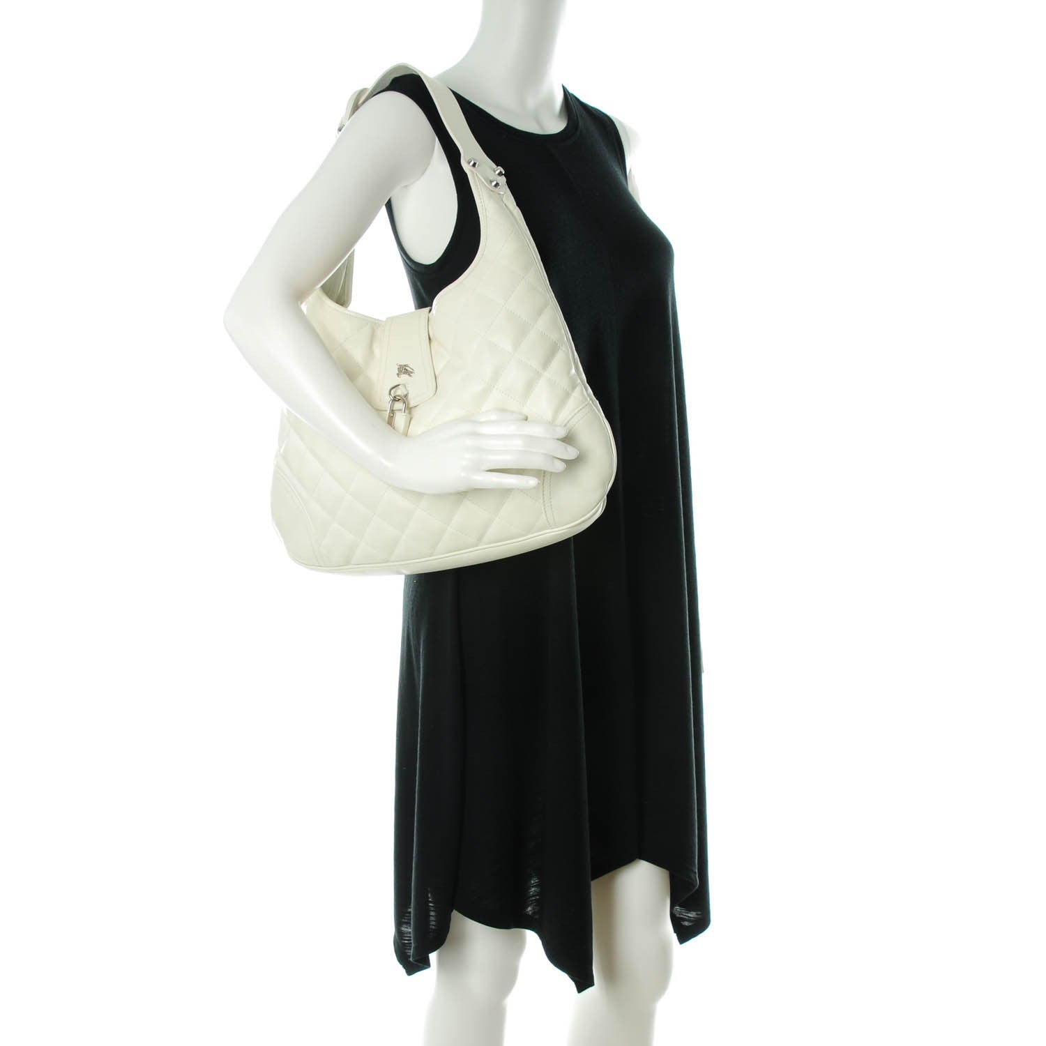 Burberry Calfskin Quilted Brook Hobo White 2 of 8