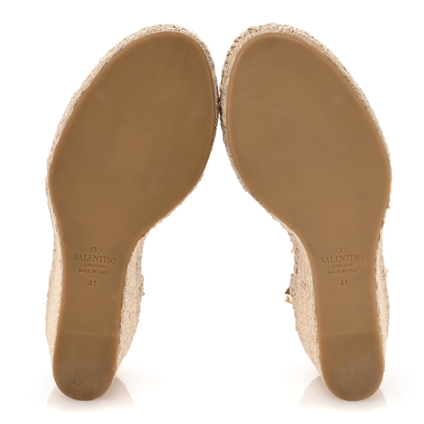 Grained Calfskin Rockstud Ankle Strap Espadrille 15/105mm Wedge Sandals 41 Rose Quartz Natural