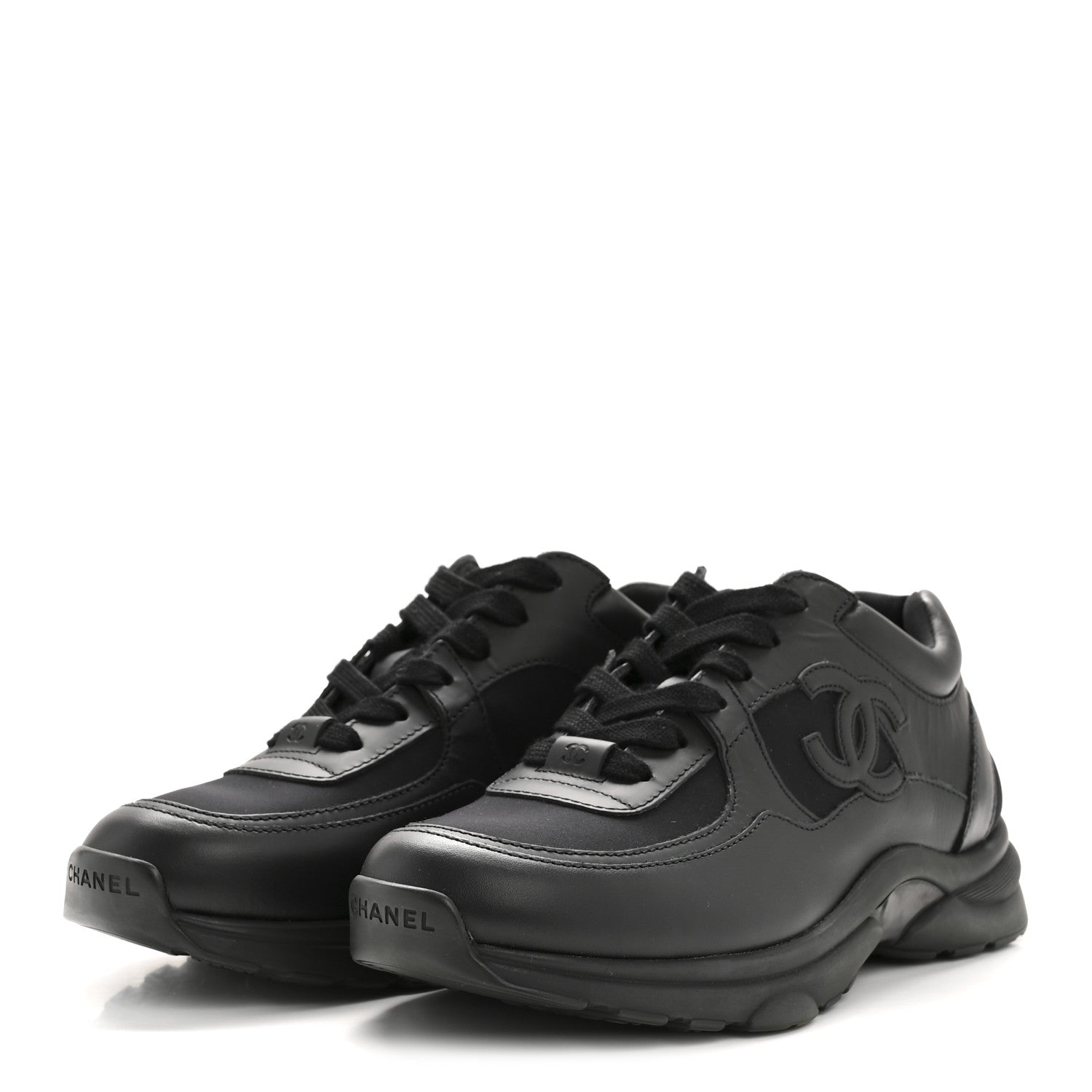 Chanel Fabric Calfskin Suede Mens CC Uniform Sneakers 41 Black 4 of 9