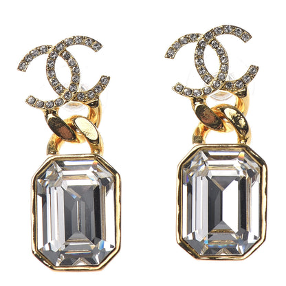 Chanel Crystal CC Chain Drop Earrings Gold 1 of 4