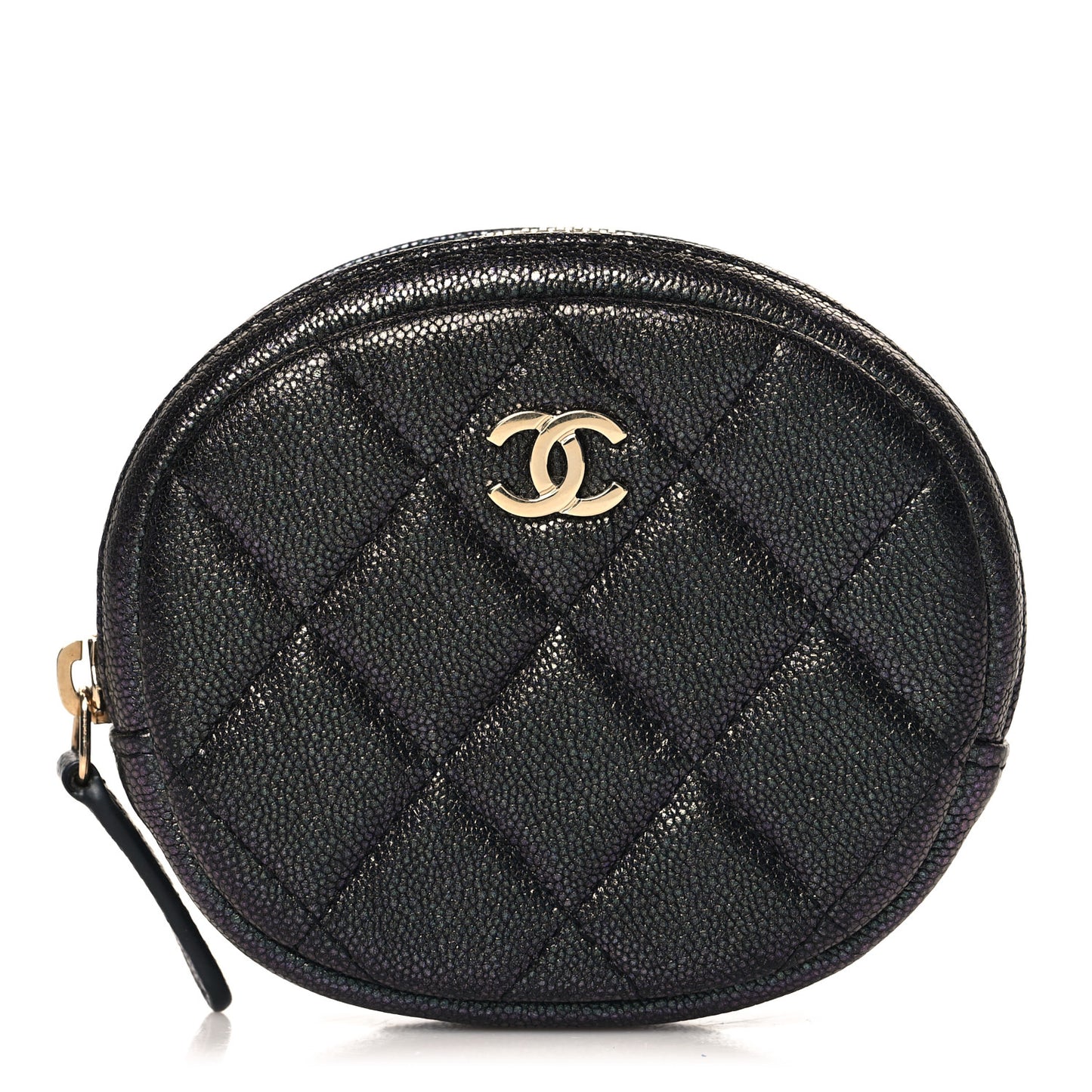 Iridescent Caviar Quilted Zip Around Classic Coin Purse Green Purple