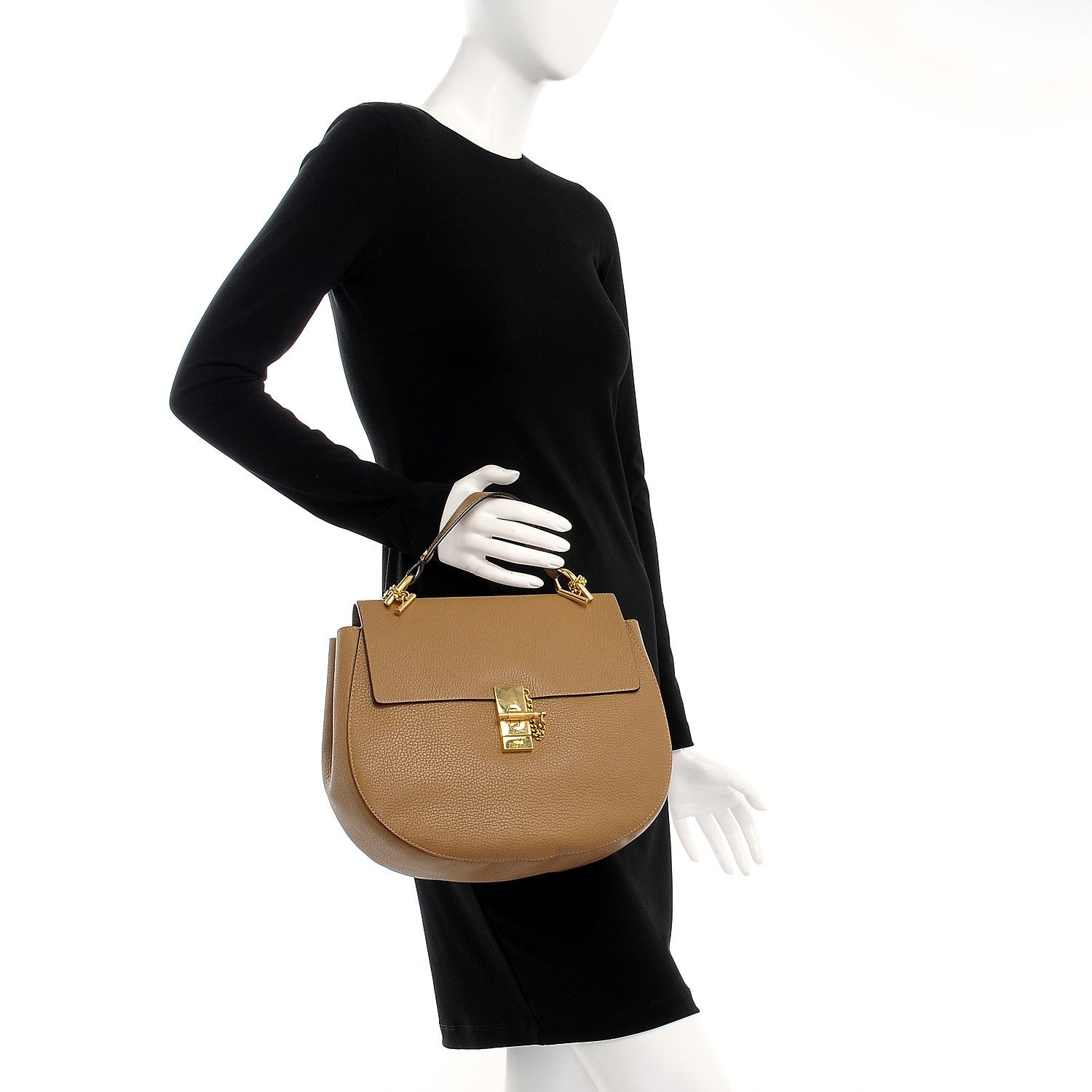 Chloe Grained Lambskin Large Drew Shoulder Bag Chestnut Cream 2 of 8