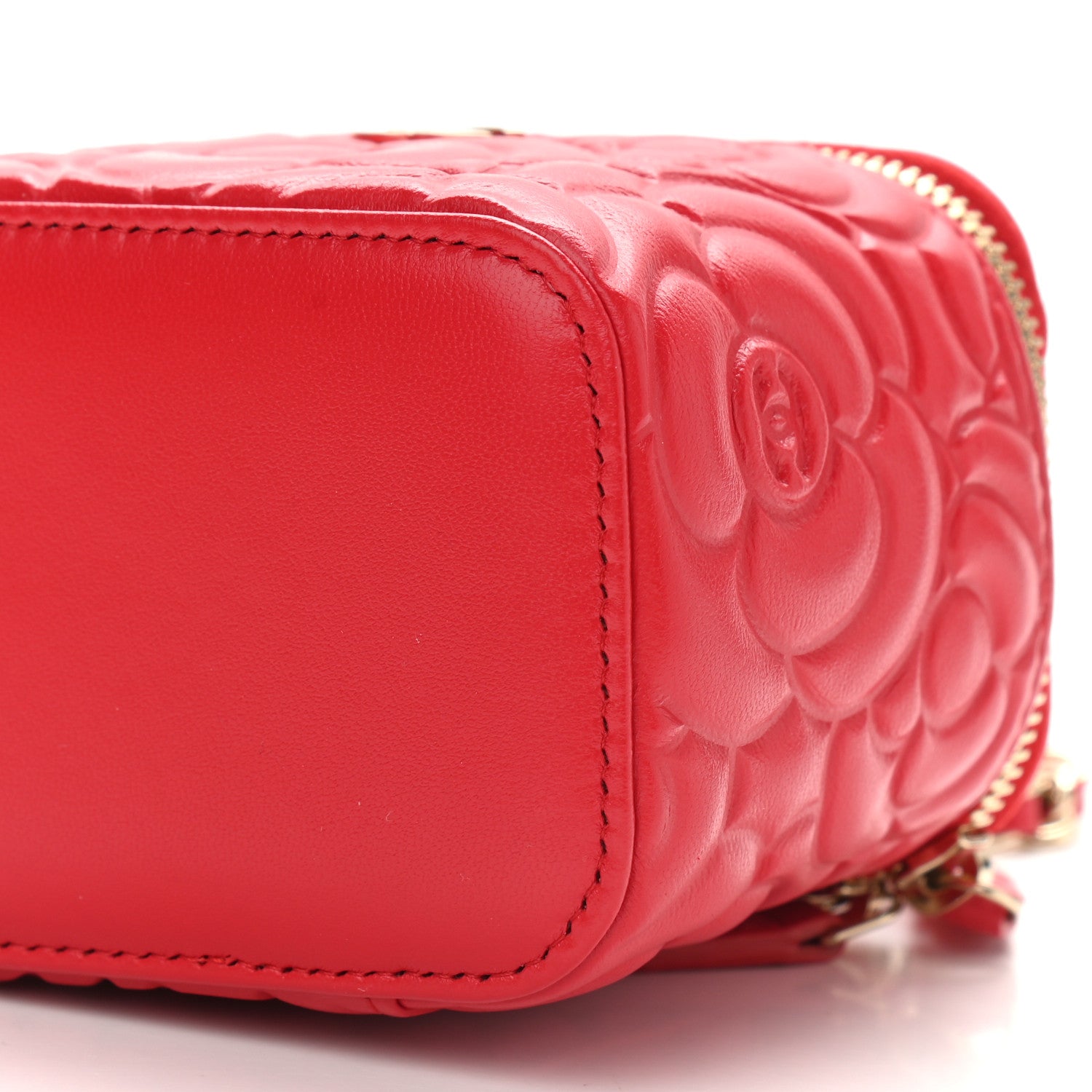 Chanel Lambskin Camellia Embossed Mini Vanity Case With Chain Red 9 of 9