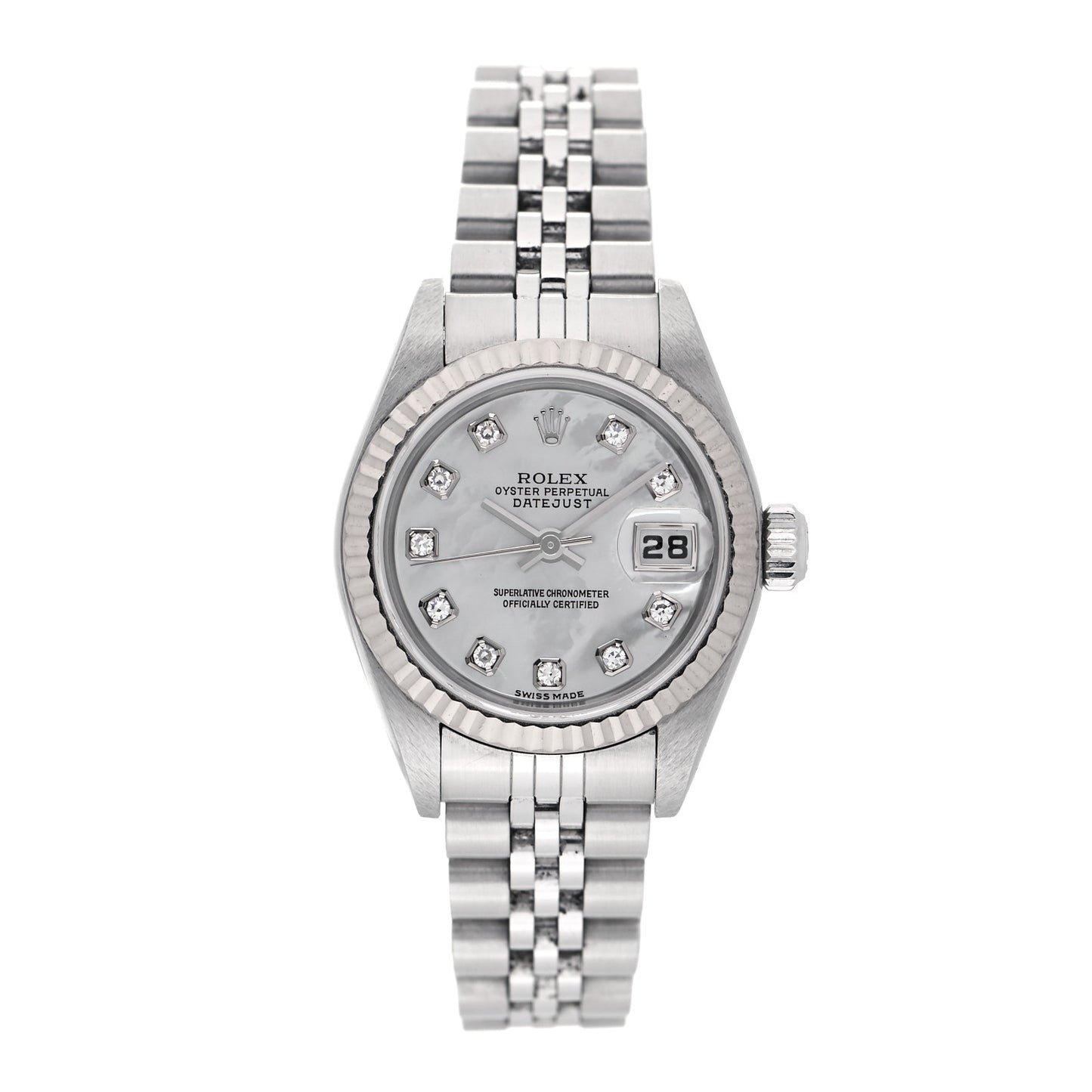 Stainless Steel 18K White Gold Diamond Mother of Pearl 26mm Oyster Perpetual Datejust Watch 79174