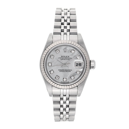 Rolex Stainless Steel 18K White Gold Diamond Mother of Pearl 26mm Oyster Perpetual Datejust Watch 79174 1 of 4