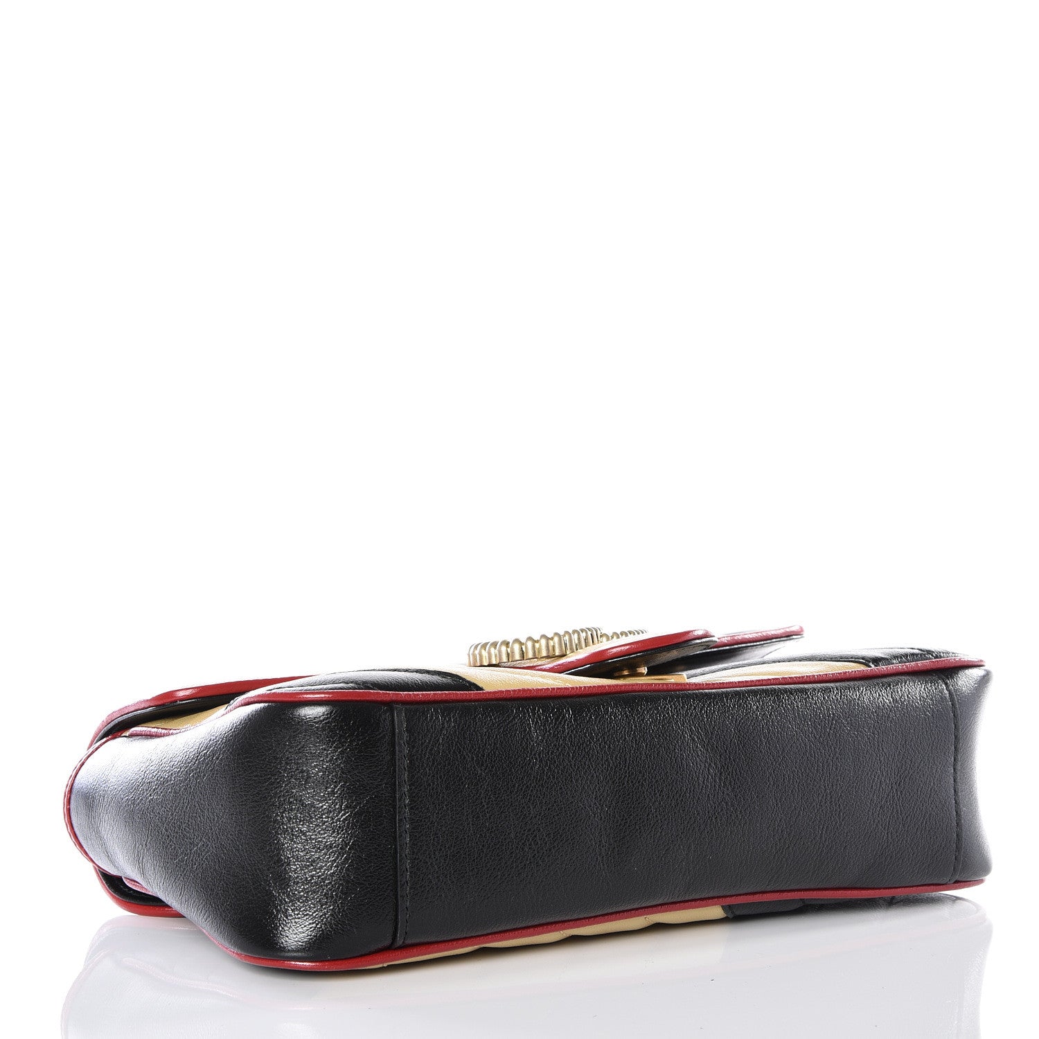 Gucci Vintage Effect Calfskin Matelasse Diagonal Striped Small Torchon GG Marmont Shoulder Bag Black Beige 3 of 10